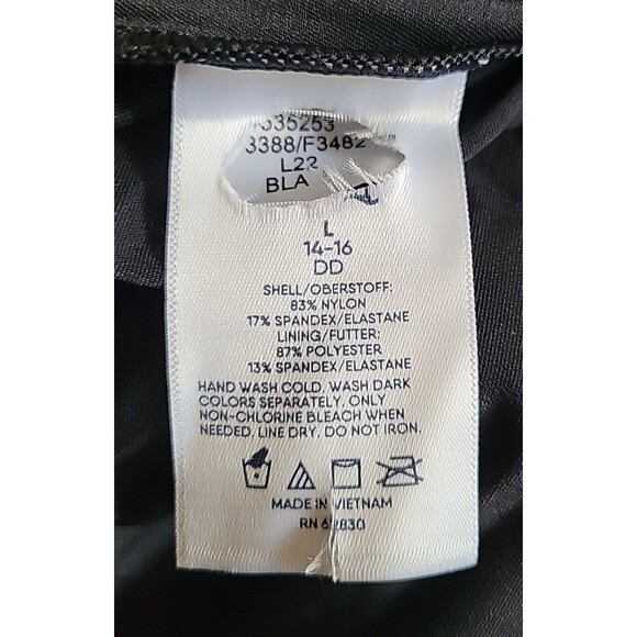 Swim Top Large DD Cup 14-16 Black Scoop Neck Flutter Solid Padded Lands End S55 - Picture 7 of 8